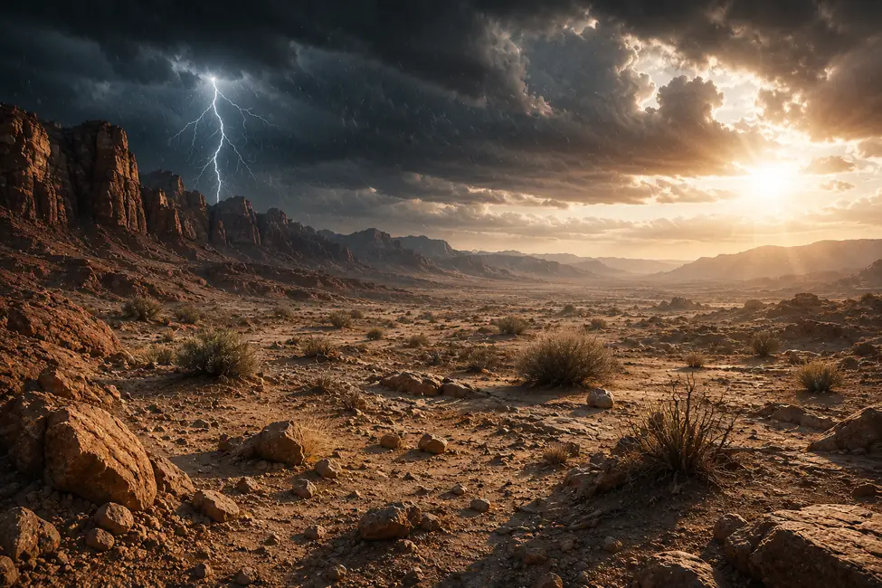 Rugged desert environment with lightning and extreme weather for industrial network deployment