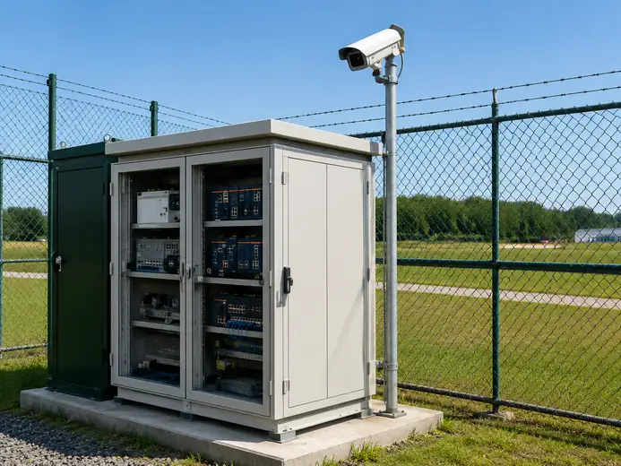 Secure roadside infrastructure cabinet with CCTV and network equipment